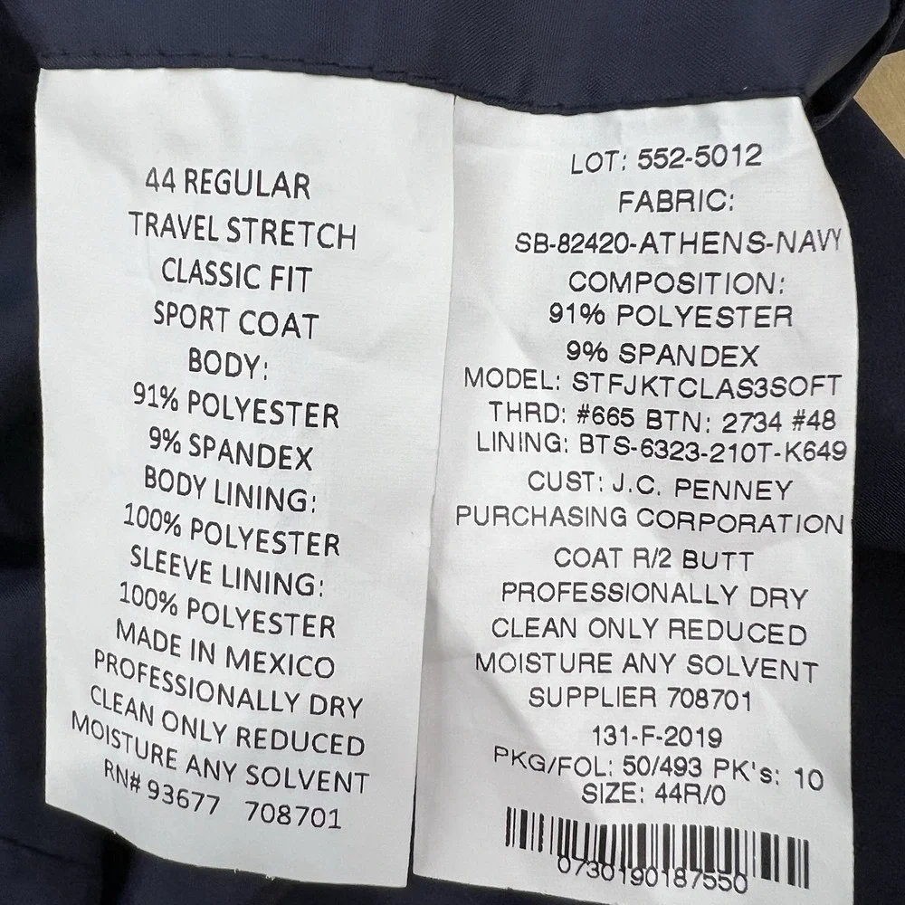 Stafford Blazer Jacket Sport Coat Mens 44R‎ Polyester Blend Stretch Dark Navy